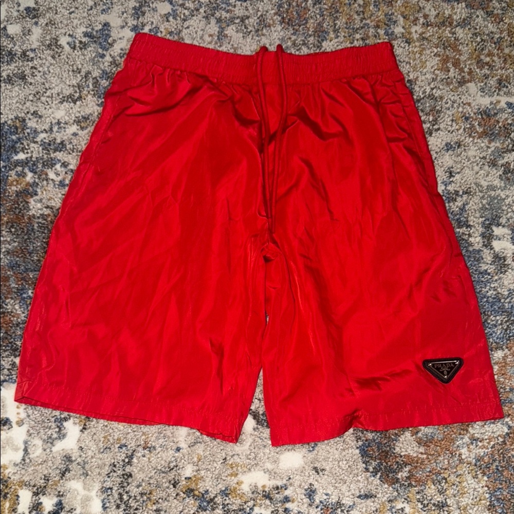 Red Shorts with Prada logo Patch by Rich Boys